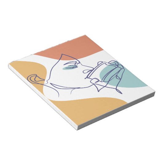 Line Art zeichnend Poster der Frau Kaffee trinken Notizblock (angewinkelt)