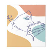 Line Art zeichnend Poster der Frau Kaffee trinken Notizblock (Vorderseite)