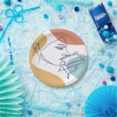 Line Art zeichnend Poster der Frau Kaffee trinken Pappteller (Party)