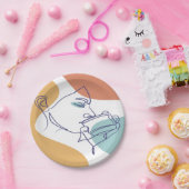 Line Art zeichnend Poster der Frau Kaffee trinken Pappteller (Party)