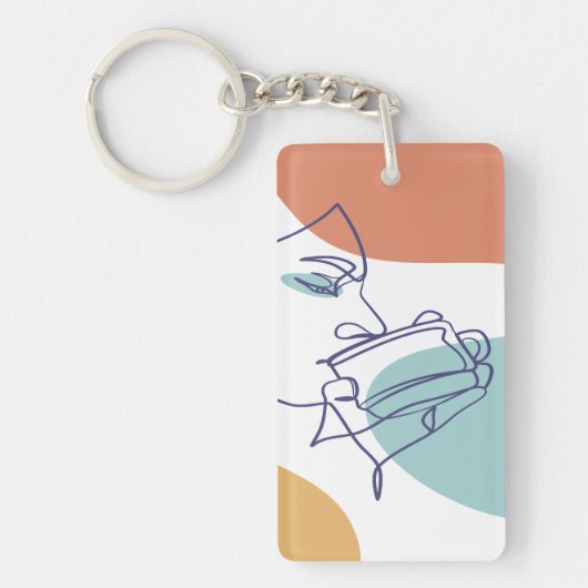 Line Art zeichnend Poster der Frau Kaffee trinken Schlüsselanhänger (Vorderseite)