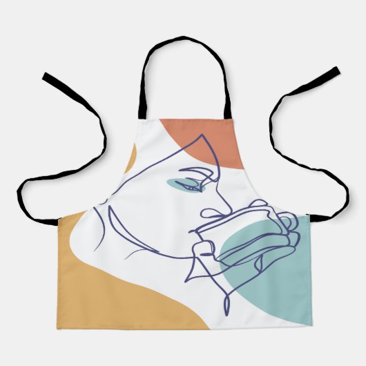 Line Art zeichnend Poster der Frau Kaffee trinken Schürze (Vorderseite)
