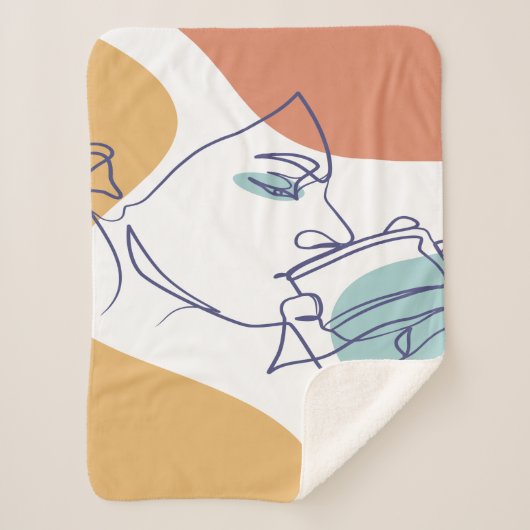 Line Art zeichnend Poster der Frau Kaffee trinken Sherpadecke (Vorderseite)