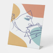 Line Art zeichnend Poster der Frau Kaffee trinken Sockelschild (Vorderseite)