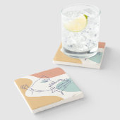 Line Art zeichnend Poster der Frau Kaffee trinken Steinuntersetzer (Seitenansicht)