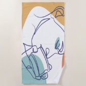 Line Art zeichnend Poster der Frau Kaffee trinken Strandtuch (Vorderseite)