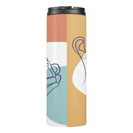 Line Art zeichnend Poster der Frau Kaffee trinken Thermosbecher (Rückseite)