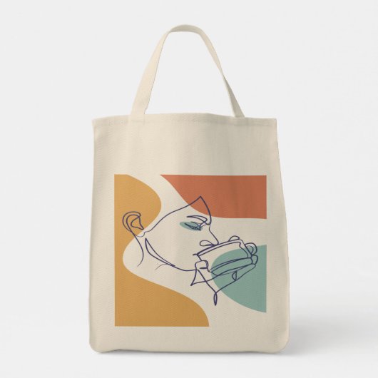 Line Art zeichnend Poster der Frau Kaffee trinken Tragetasche (Rückseite)