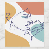 Line Art zeichnend Poster der Frau Kaffee trinken Weinetikett (Einzelnes Label)