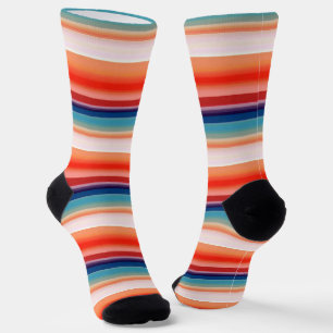 Line Blue Orange Muster Socken