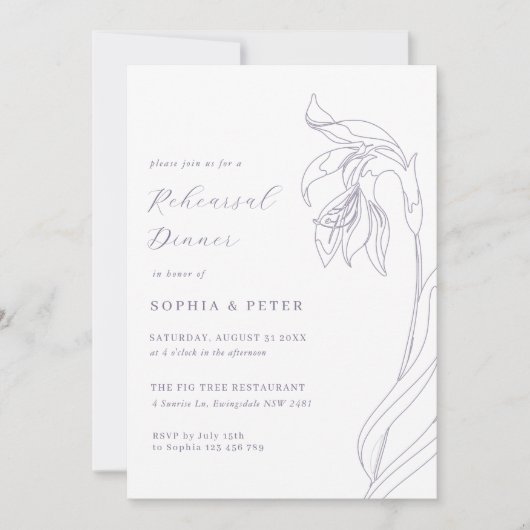 Line Blume Lavendel Probe Abendessen Einladung (Vorderseite)