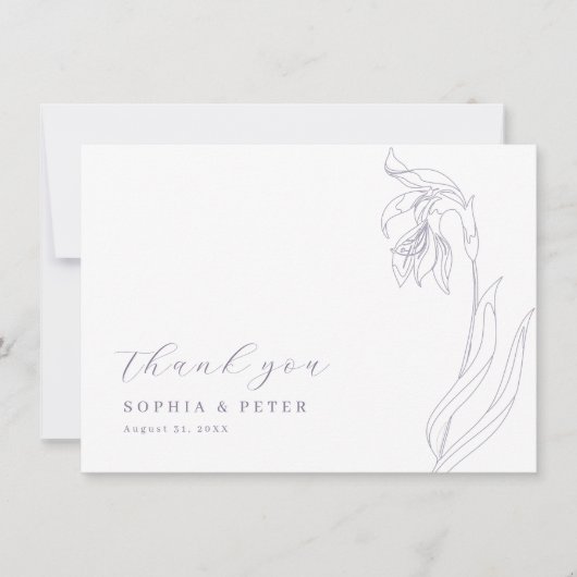 Line Blume Lavender Danke Karte (Vorderseite)