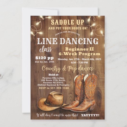 Line Dancing Class Flyer, Country Dance Program Ad Einladung (Vorderseite)