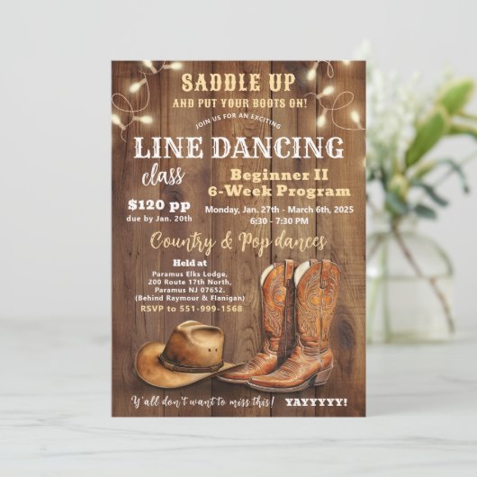 Line Dancing Class Flyer, Country Dance Program Ad Einladung (Stehend Vorderseite)