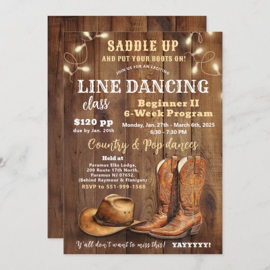 Line Dancing Class Flyer, Country Dance Program Ad Einladung (Vorne/Hinten)