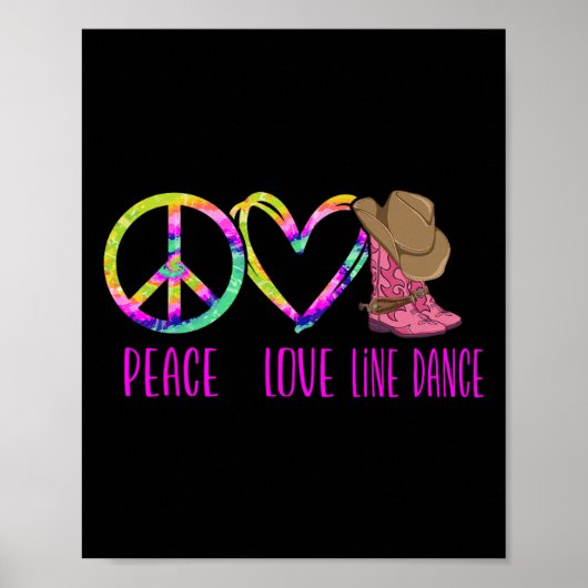 Line Dancing Tance Gefärbte Krawatte Peace Liebe L Poster (Vorne)