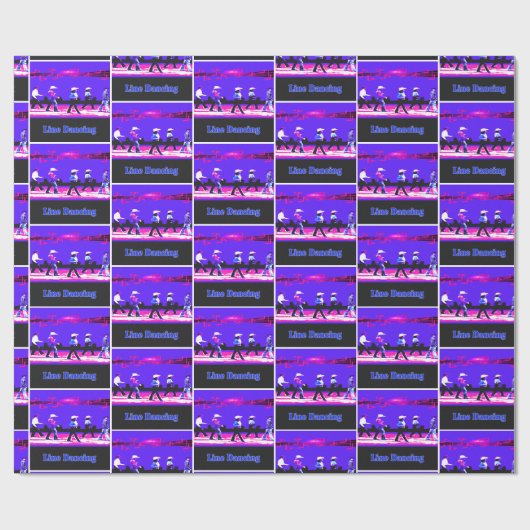 Line Dancing Western Group Blue, Black Pink Geschenkpapier (Flach)