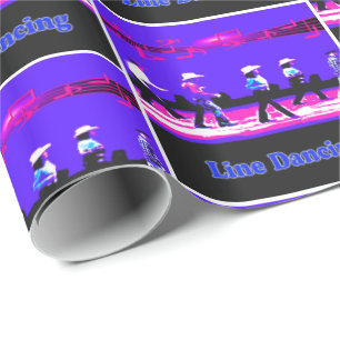 Line Dancing Western Group Blue, Black Pink Geschenkpapier