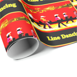 Line Dancing Western Gruppe Rot Gelb Geschenkpapier