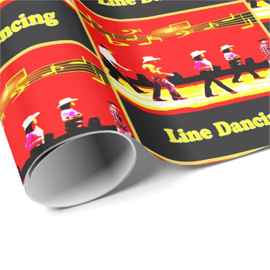 Line Dancing Western Gruppe Rot Gelb Geschenkpapier (Rolleneckpunkt)