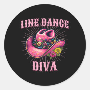 Line Dancing Western Pink Cowgirl Hat Line Dance D Runder Aufkleber