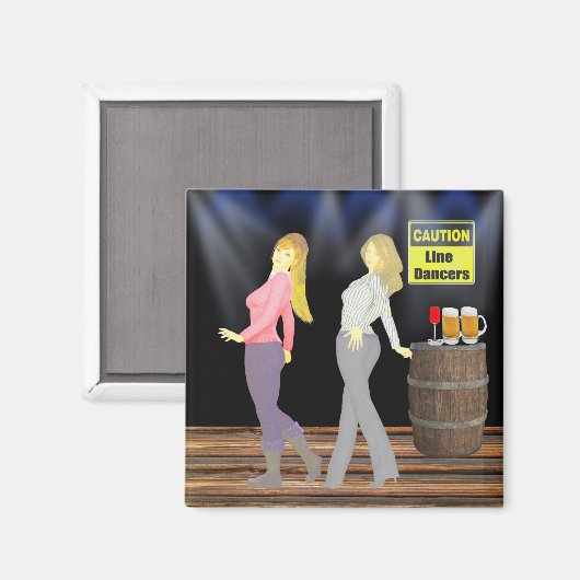 Line Dancing Women mit Vorsicht signieren Magnet (Vorderseite/Rückseite)