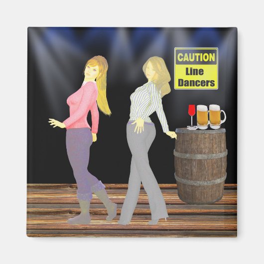 Line Dancing Women mit Vorsicht signieren Magnet (Vorne)