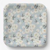 Line Drawn Peony in Cream on Light Blue Pappteller (Vorderseite)