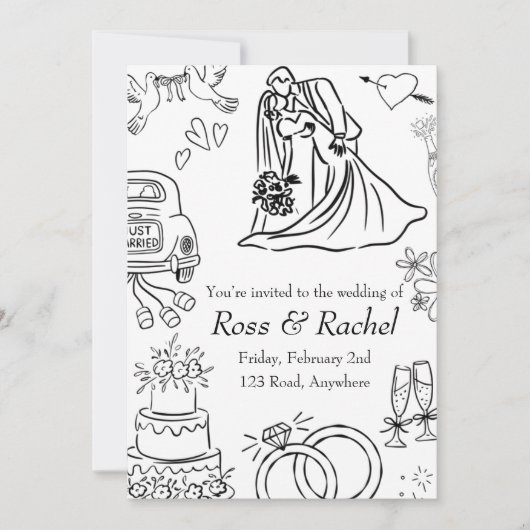 Line Drawn Wedding Invitation Einladung (Vorderseite)