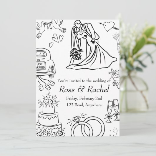 Line Drawn Wedding Invitation  Einladung (Stehend Vorderseite)