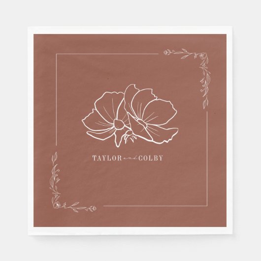 Line Floral Terracotta Earth Tone Wedidng Serviette (Vorderseite)