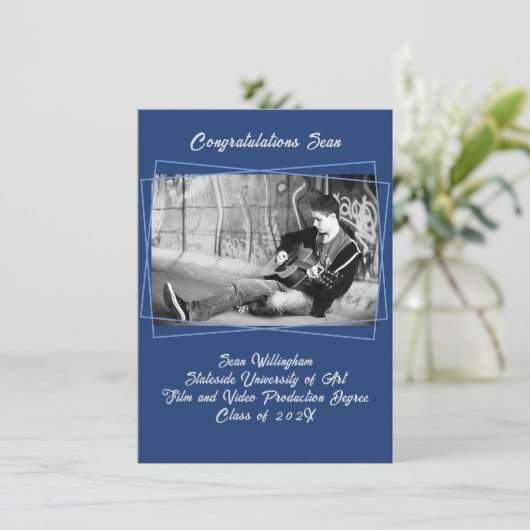 Line Frame Son's Foto Abschluss Ankündigung (Stehend Vorderseite)