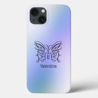 Line Gezeichnet Blue Lila Butterfly Holographic