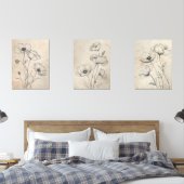 Line Gezeichnet Schwarze Wildblumen auf Beige Sepi Bilderwand Sets (Schlafzimmer)