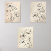 Line Gezeichnet Schwarze Wildblumen auf Beige Sepi Bilderwand Sets (Vorderseite)