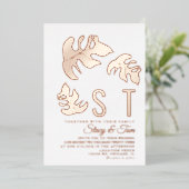 Line Monstera Leaf Hochzeit gepresst Folieneinladung (Stehend vorne)