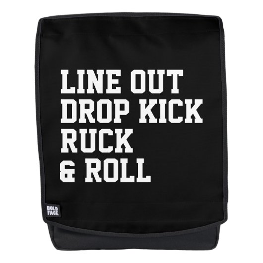 Line Out Drop Kick Ruck und Roll Rucksack (Vorderseite)