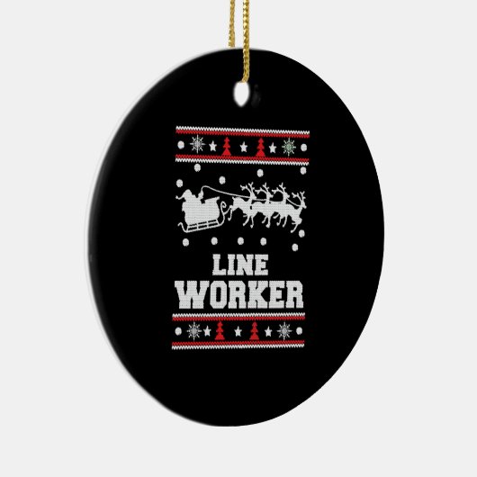 Line Worker - Lineman Ugly Weihnachtspulli Keramik Ornament (Rechts)