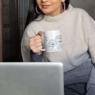 Line Zeichn Poppy Blume & Blätter (Mitternacht grü Jumbo-Tasse