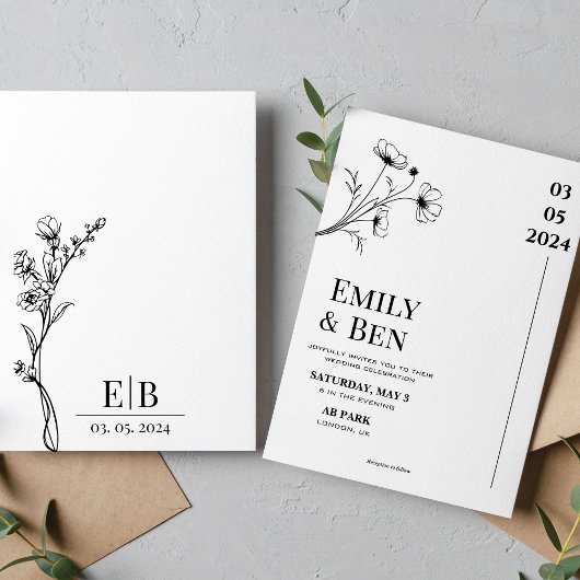 Line zeichnend Blume minimalistische Hochzeit Einladung