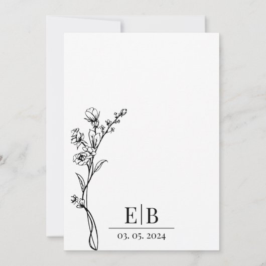 Line zeichnend Blume minimalistische Hochzeit Einladung (Rückseite)