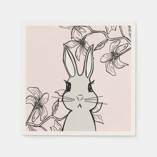Line Zeichnend Bunny Spring Party Serviette (Vorderseite)