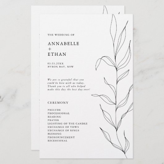 Line Zeichnend Folage Leaf Zeremonie-Programm (Vorne/Hinten)