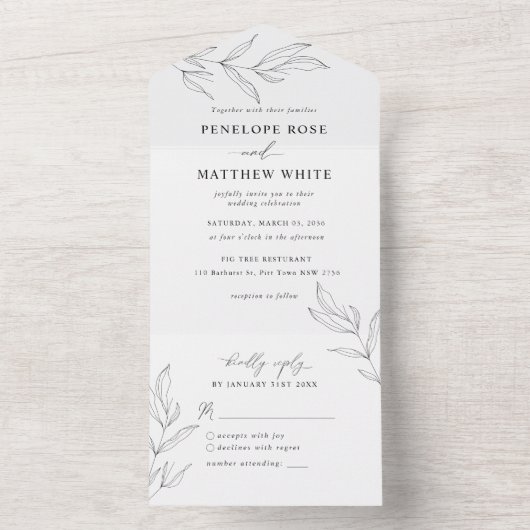 Line Zeichnend Foliage All in One Wedite Einladung (Innen Boden)