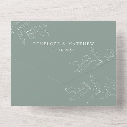 Line Zeichnend Foliage All in One Wedite Einladung (Rückseite)