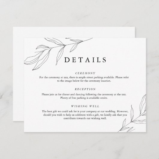 Line Zeichnend Foliage Leaf Detail-Abschlusskarte Einladung (Vorne/Hinten)