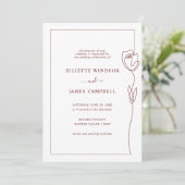 Line Zeichnend Rose Blume Hochzeit Einladung (Stehend Vorderseite)