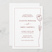 Line Zeichnend Rose Blume Hochzeit Einladung (Vorne/Hinten)