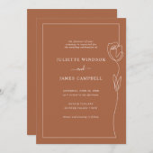 Line Zeichnend Rose Blume Terracotta Hochzeit Einladung (Vorne/Hinten)