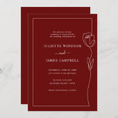 Line Zeichnend Rose Blume Weintrauben Einladung (Vorne/Hinten)